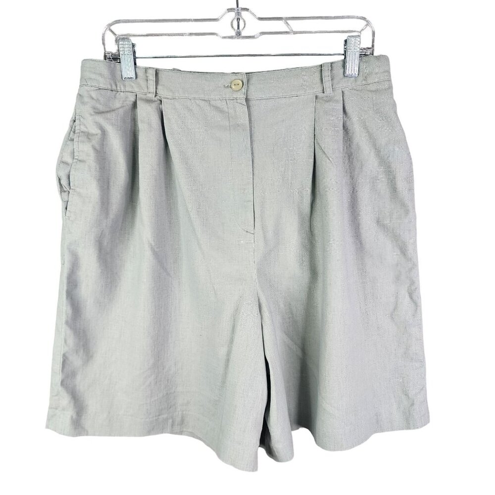 Womens Chaus Sage Green Shorts Pleated Linen Cotton Blend 8" Inseam Size 16